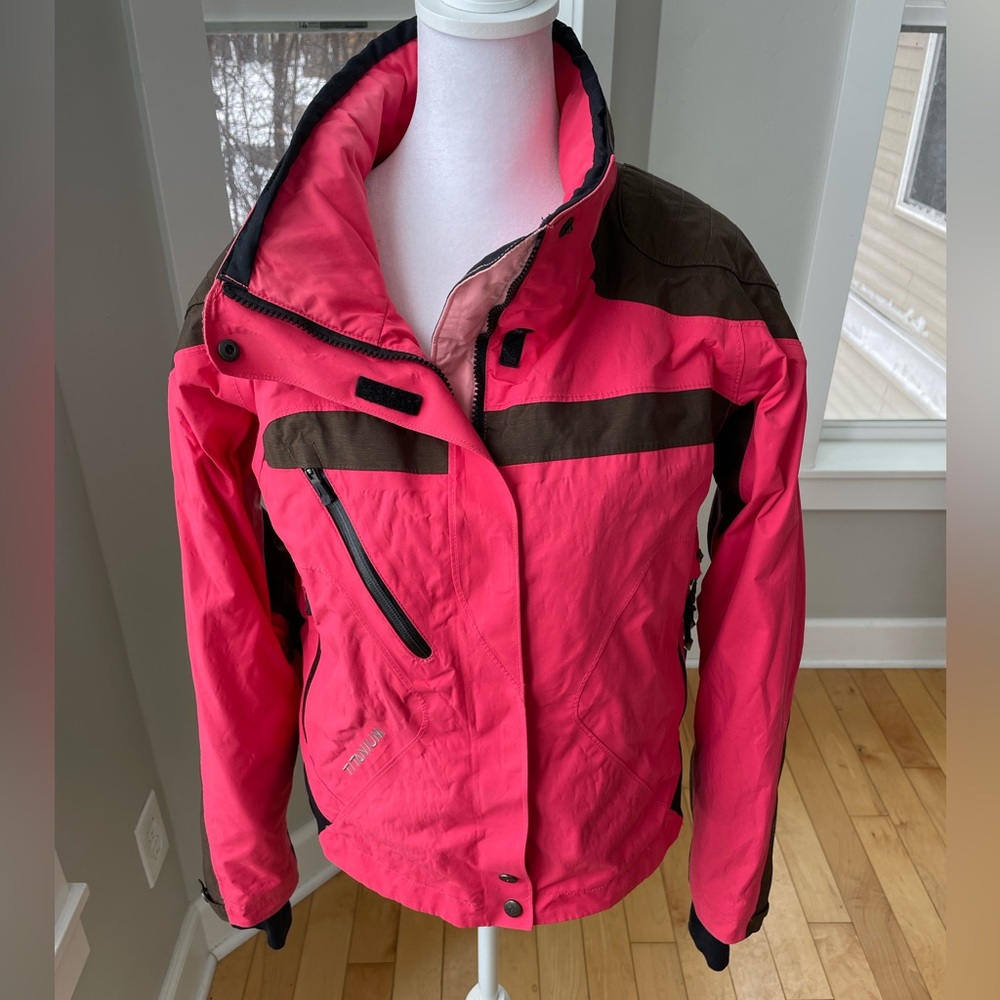 Vintage 90s Columbia Pink Brown Black Cropped Ski Jacket Size Medium
